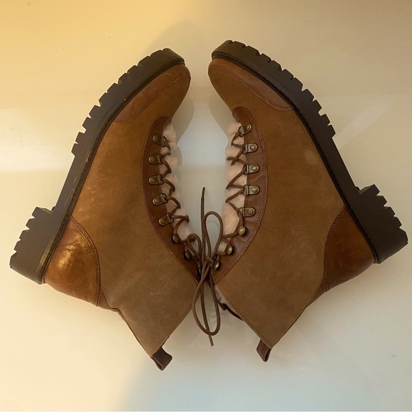 Lucky Brand Two-Tone Brown  Leather/ Wool Ankle Walking Boots Platform Size 91/2 - Picture 7 of 12